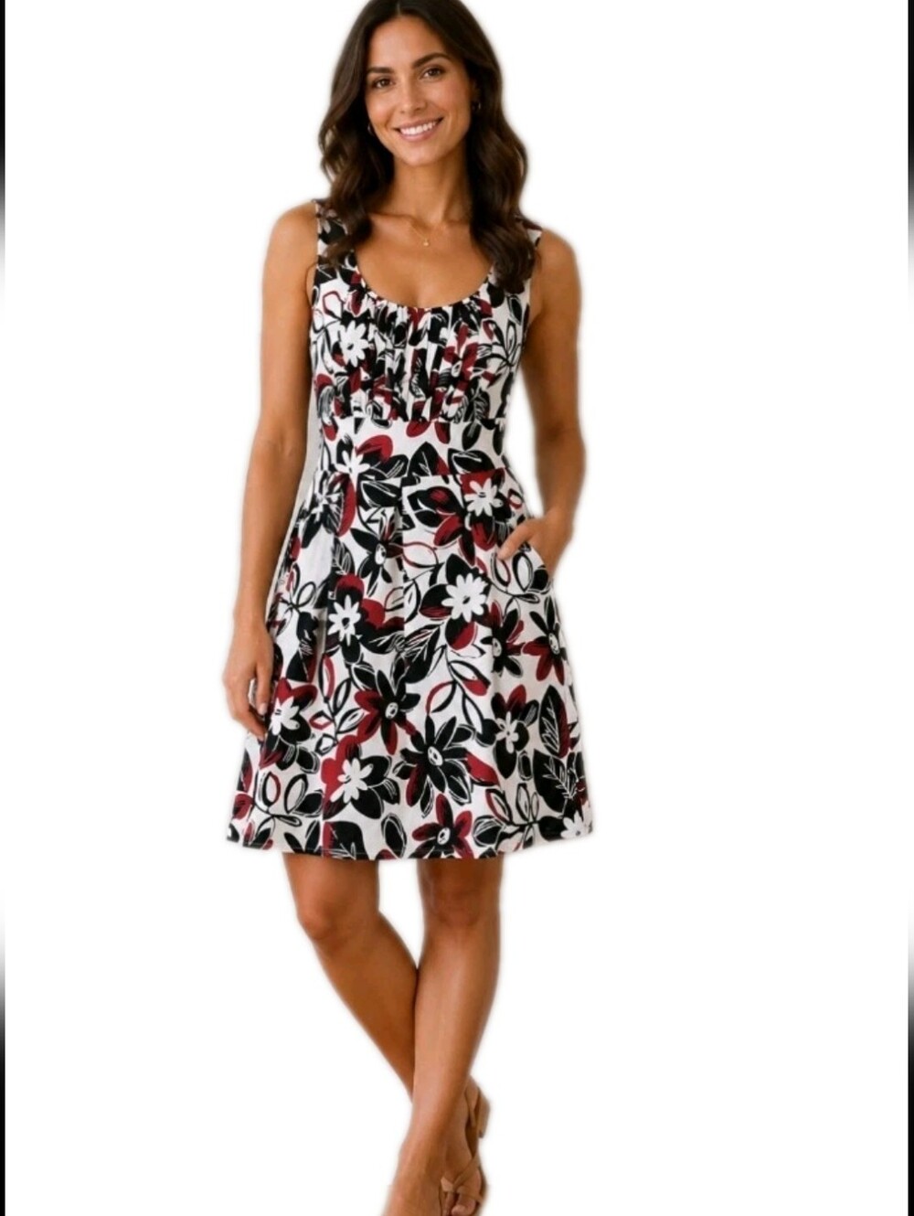 JULIAN TAYLOR ~Woman Size 12~ Black/Red Sleeveless Empire Waist Dress Belted.